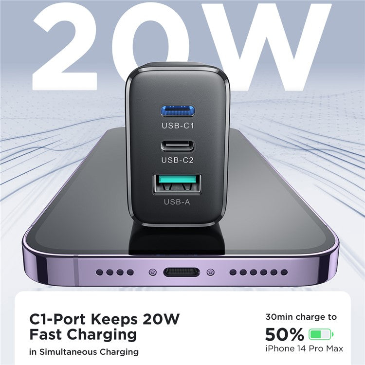 JOYROOM TCF10 32W 3-port Wall Charger 1 USB + 2 Type-C Fast Charging Adapter, UK Plug