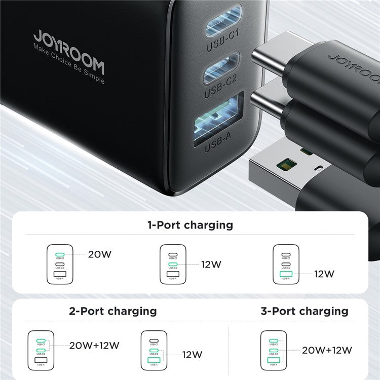 JOYROOM TCF10 32W 3-port Wall Charger 1 USB + 2 Type-C Fast Charging Adapter, UK Plug