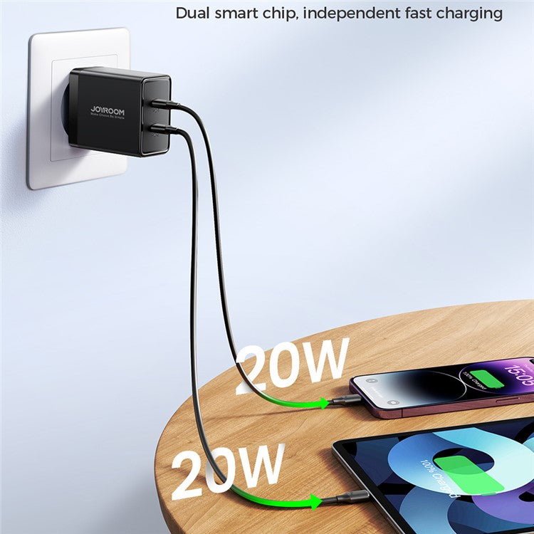 JOYROOM TCF09 PD 40W Fast Charger Portable Power Adapter Type-C Dual Port Charging Block, EU Plug