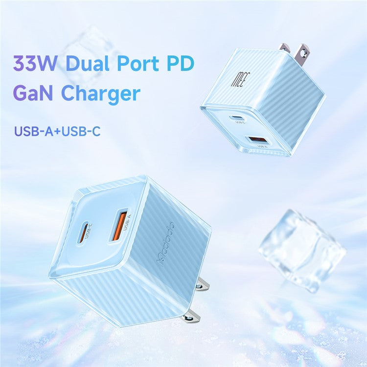 MCDODO CH-413 US Plug 33W GaN USB+Type-C Fireproof PC Wall Charger Phone Charging Adapter - Blue