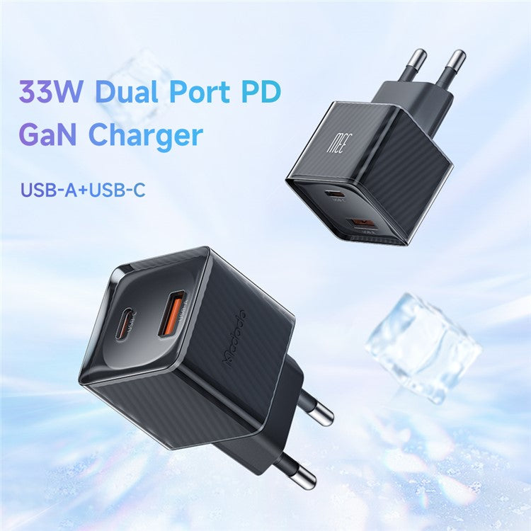 MCDODO CH-415 33W GaN USB+Type-C EU Plug Wall Charger Fireproof PC Phone Tablet Power Adapter - Black