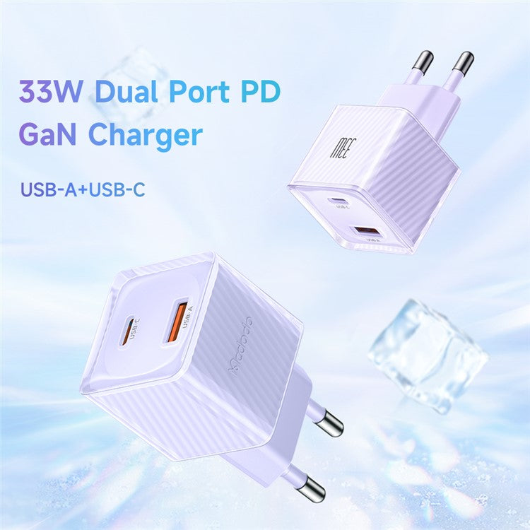 MCDODO CH-415 33W GaN USB+Type-C EU Plug Wall Charger Fireproof PC Phone Tablet Power Adapter - Purple