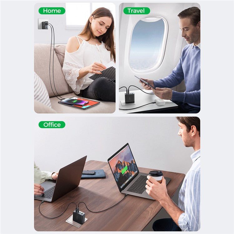 JOYROOM JR-TCG04 100W Fast Charging GaN Wall Charger with 3 Type-C+USB Multi-Port Charger Adapter, US Plug