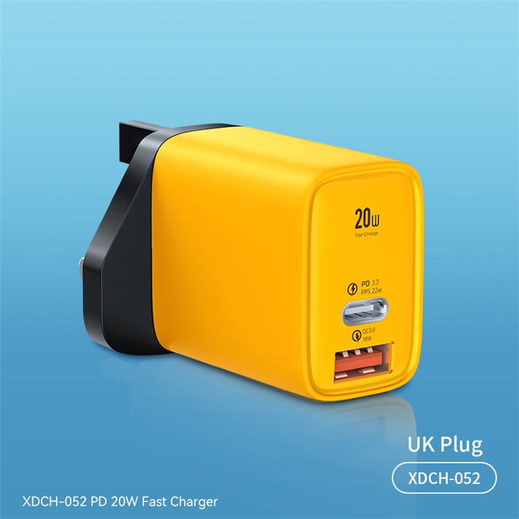XUNDD XDCH-052 PD 20W Type-C + QC 3.0 USB Fast Charger Mini Wall Charging Block - UK Plug