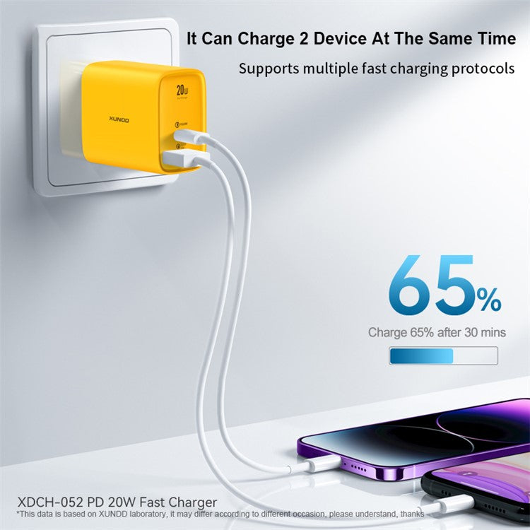 XUNDD XDCH-052 PD 20W Type-C + QC 3.0 USB Fast Charger Mini Wall Charging Block - UK Plug