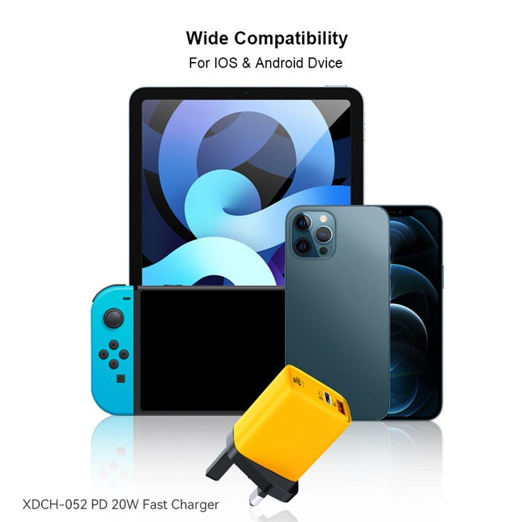 XUNDD XDCH-052 PD 20W Type-C + QC 3.0 USB Fast Charger Mini Wall Charging Block - UK Plug