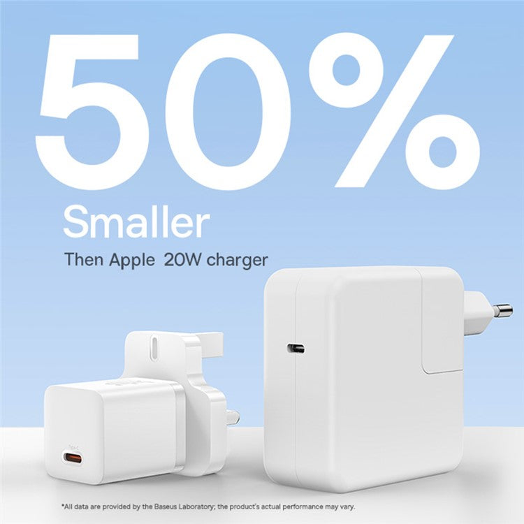 BASEUS GaN5 Mini Fast Charger Portable Type-C 20W Wall Charger Adapter, UK Plug - White