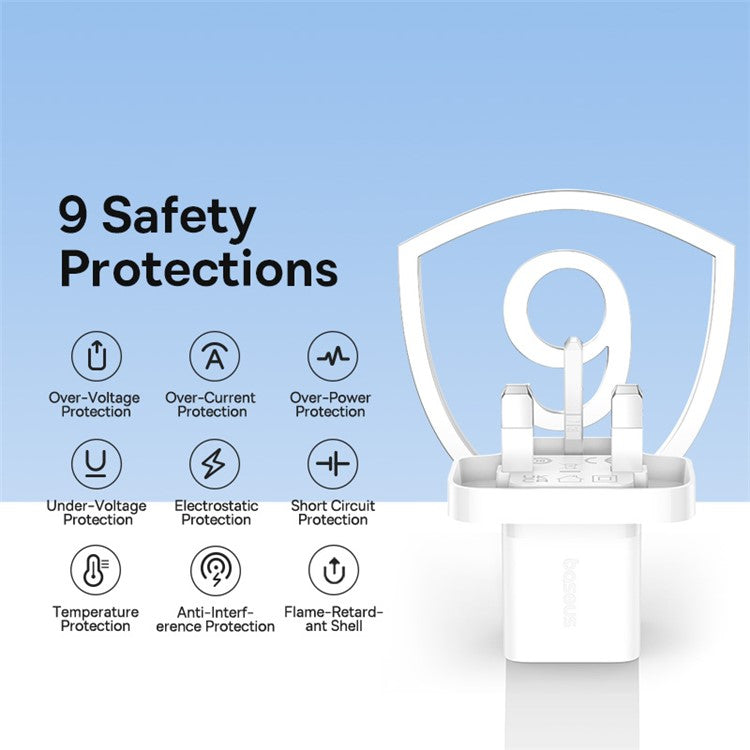 BASEUS GaN5 Mini Fast Charger Portable Type-C 20W Wall Charger Adapter, UK Plug - White