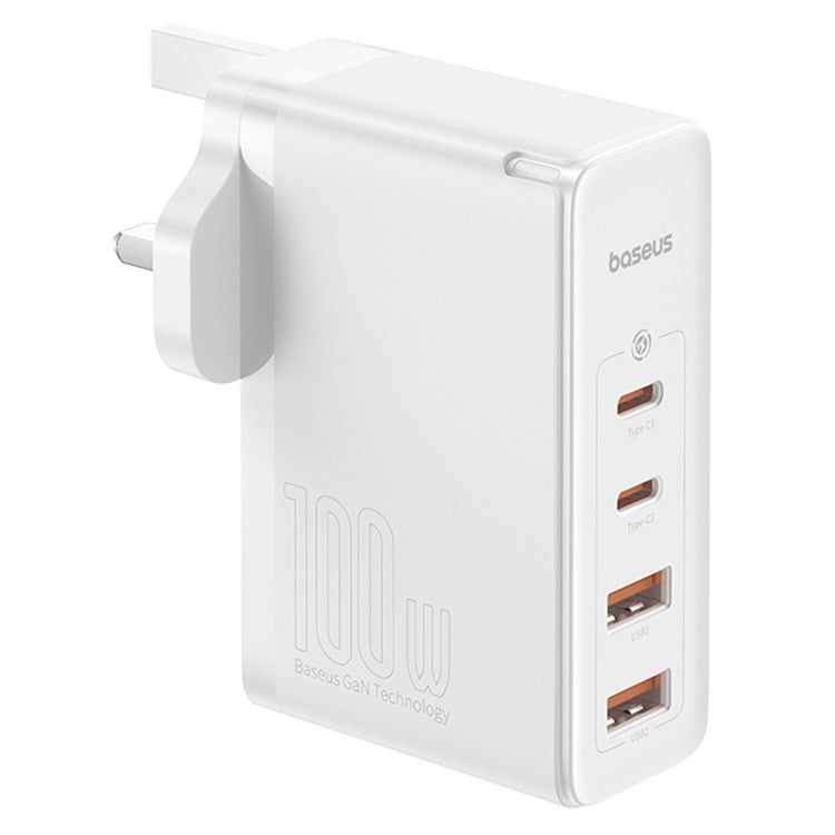 BASEUS GaN5 Pro Wall Charger UK Plug 2*Type-C+2*USB-A 100W Fast Charging Block, with 1m Type-C to Type-C Cable 100W (20V / 5A) - White