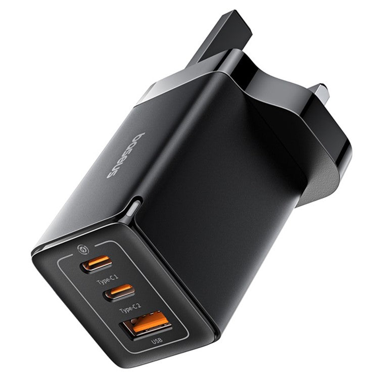 BASEUS GaN5 Pro Fast Charger 2 Type-C+USB-A 65W UK Plug Charging Adapter, with Type-C to Type-C Cable 100W (20V / 5A) 1m - Black