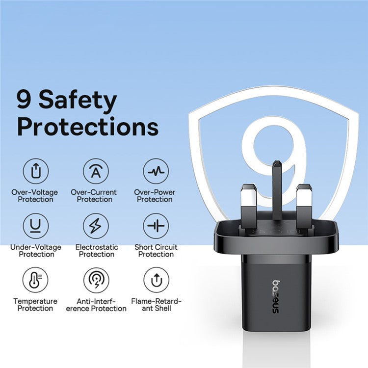 BASEUS GaN5 Fast Charging Adapter Mini Edition Type-C Single Port 30W UK Plug Wall Charger - Black