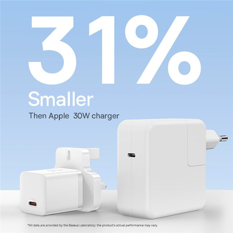 BASEUS GaN5 Fast Charging Adapter Mini Edition Type-C Single Port 30W UK Plug Wall Charger - White