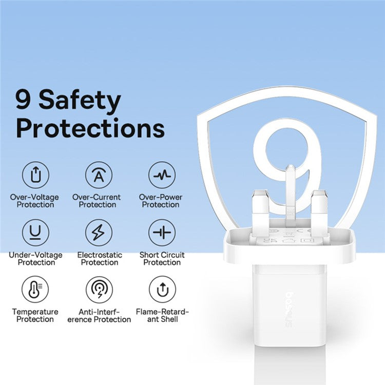 BASEUS GaN5 Fast Charging Adapter Mini Edition Type-C Single Port 30W UK Plug Wall Charger - White