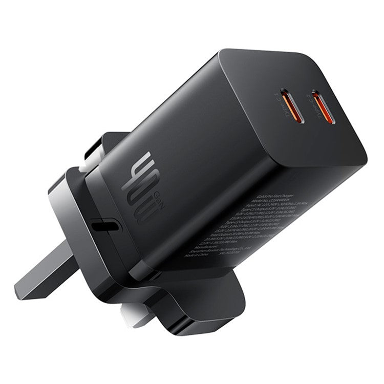 BASEUS GaN5 Pro Fast Charger Type-C + Type-C Dual Output 40W UK Plug Charging Adapter - Black