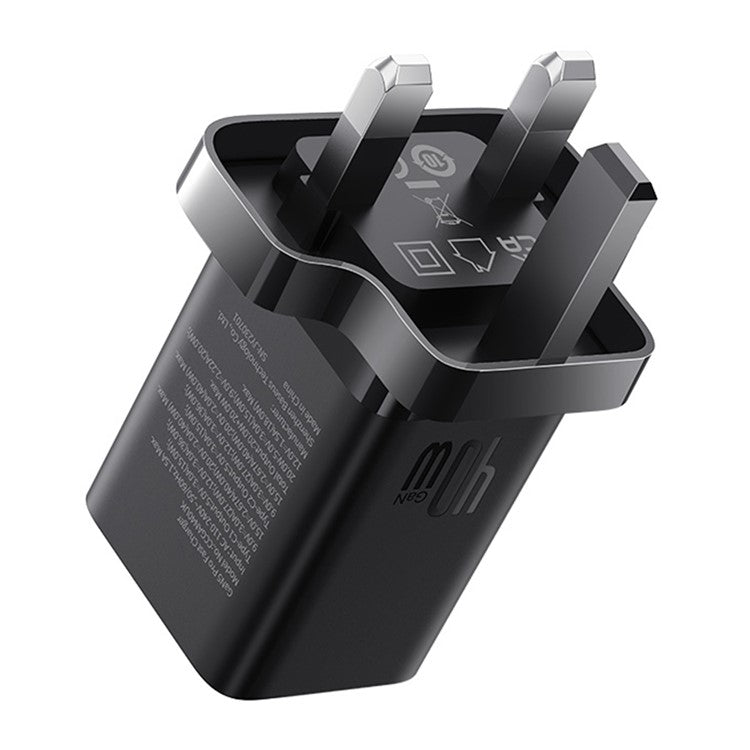 BASEUS GaN5 Pro Fast Charger Type-C + Type-C Dual Output 40W UK Plug Charging Adapter - Black