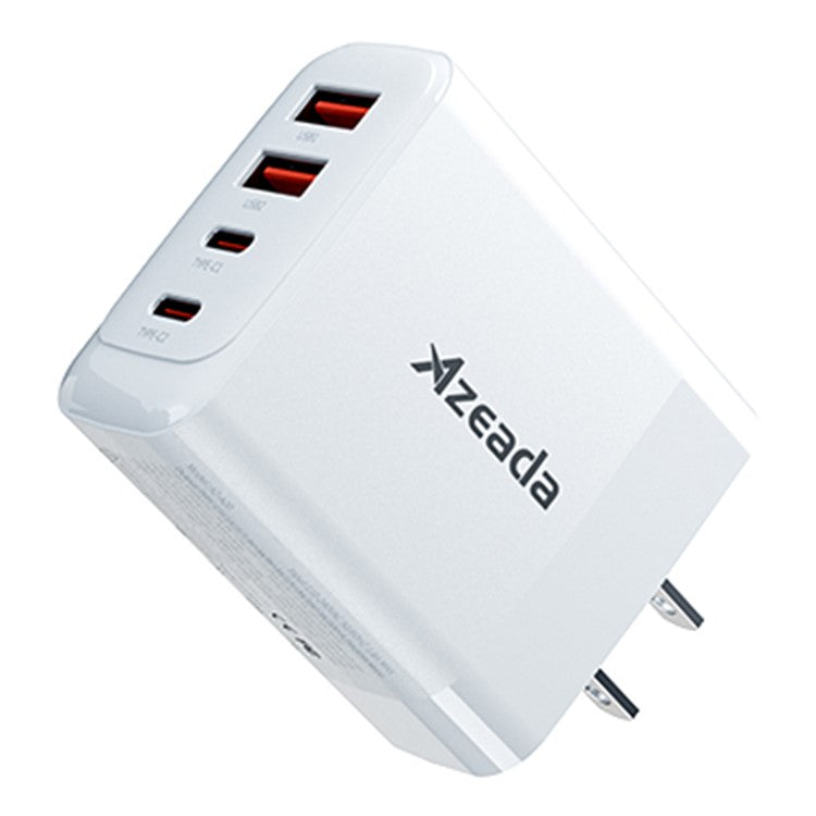 AZEADA 65W Fast Charging Adapter 2 Type-C + 2 USB Portable GaN Wall Charger - White / US Plug