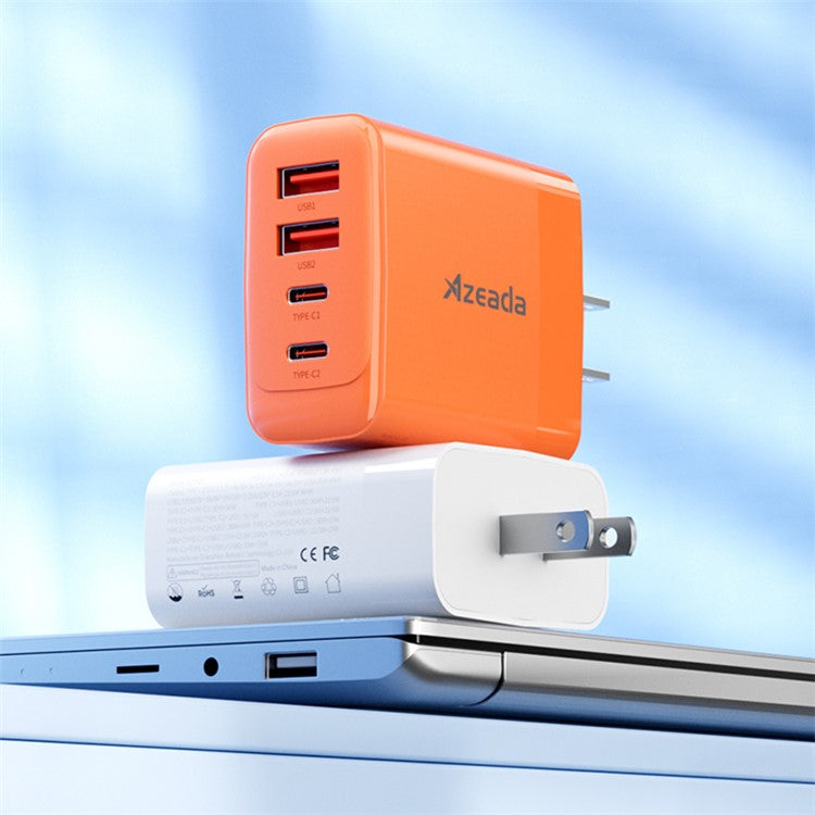 AZEADA 65W Fast Charging Adapter 2 Type-C + 2 USB Portable GaN Wall Charger - White / US Plug