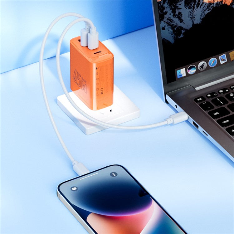 AZEADA 65W Fast Charging Adapter 2 Type-C + 2 USB Portable GaN Wall Charger - White / US Plug