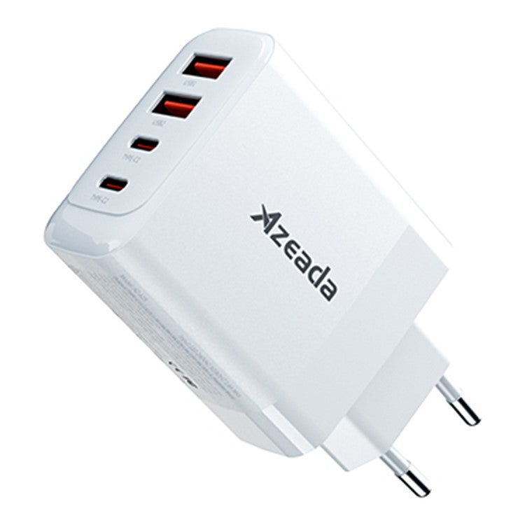 AZEADA 65W Fast Charging Adapter 2 Type-C + 2 USB Portable GaN Wall Charger - White / EU Plug