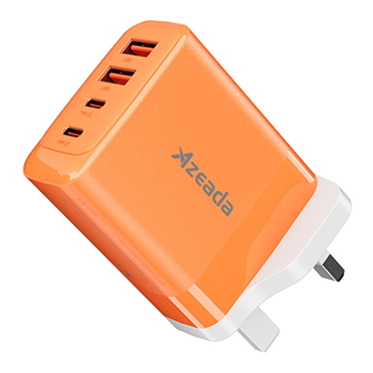 AZEADA 65W Fast Charging Adapter 2 Type-C + 2 USB Portable GaN Wall Charger - Orange / UK Plug