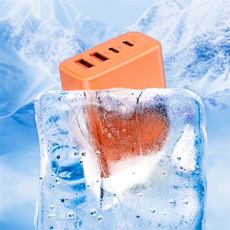 AZEADA 65W Fast Charging Adapter 2 Type-C + 2 USB Portable GaN Wall Charger - Orange / UK Plug