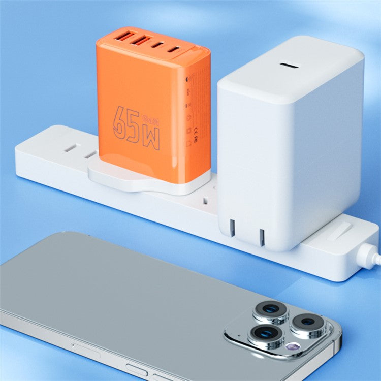 AZEADA 65W Fast Charging Adapter 2 Type-C + 2 USB Portable GaN Wall Charger - White / UK Plug