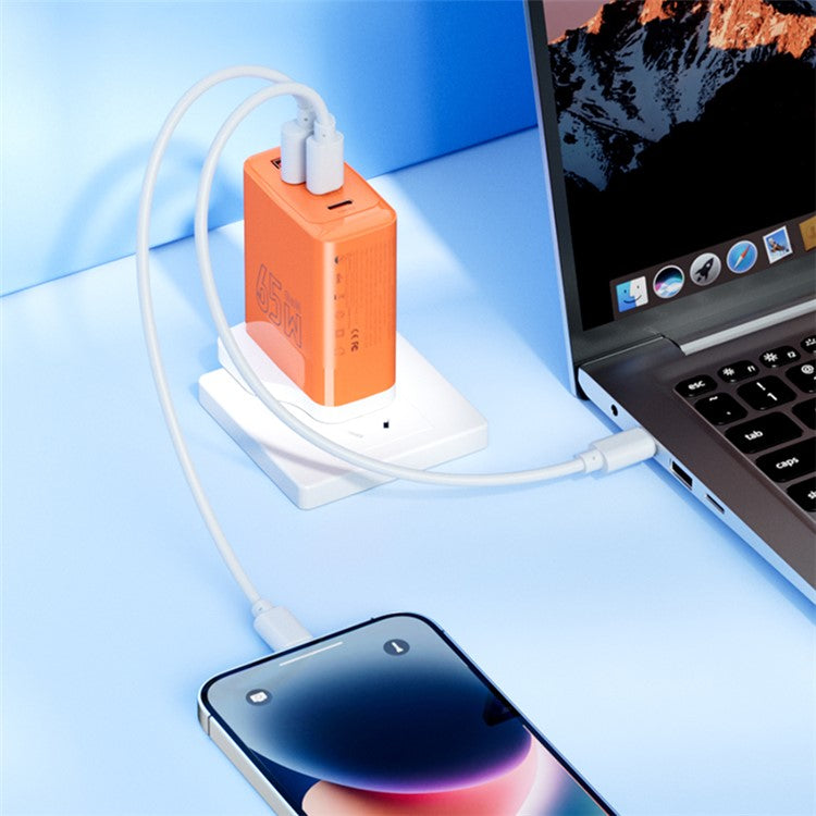 AZEADA 65W Fast Charging Adapter 2 Type-C + 2 USB Portable GaN Wall Charger - White / UK Plug