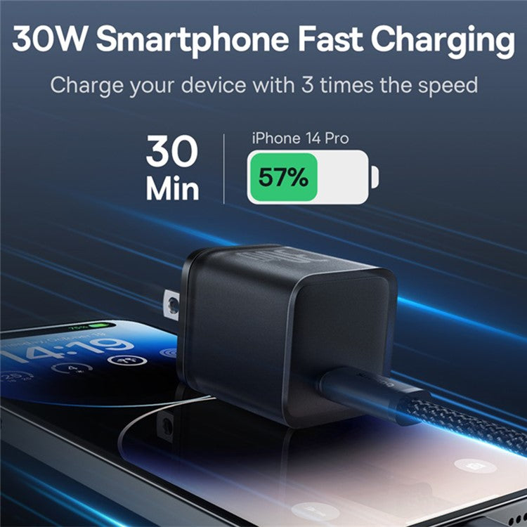 BASEUS GaN5S Fast Charger Portable Type-C 30W Wall Charger Adapter, US Plug - Black