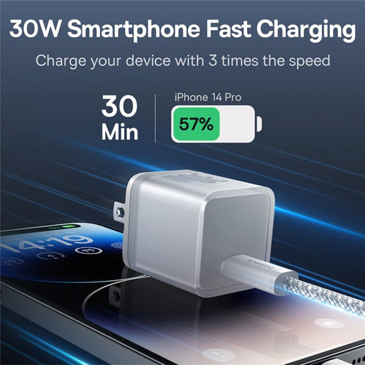 BASEUS GaN5S Fast Charger Portable Type-C 30W Wall Charger Adapter, US Plug - White