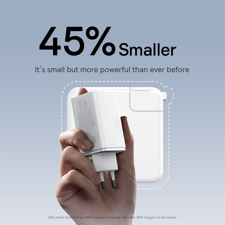 BASEUS GaN6 Pro 65W Fast Charger Adapter 2Type-C+2USB Wall Charger Block, EU Plug - White