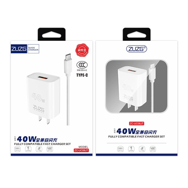 ZUZG Fast Charging Wall Charger Portable Travel Power Charger Adapter Set with 1m Type-C Cable (3C)
