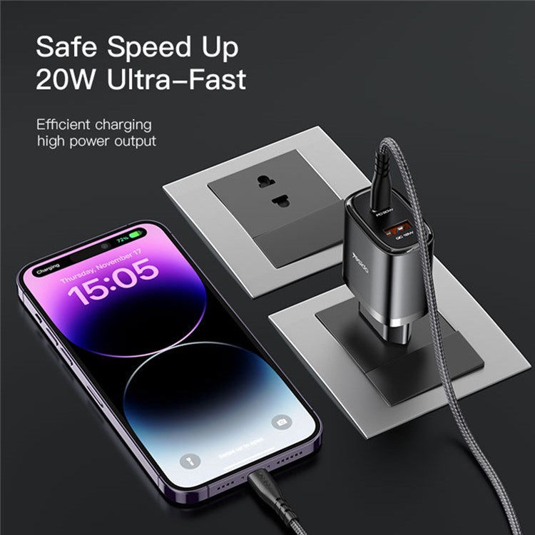 YESIDO YC50 20W Fast Wall Charger Type-C+USB Dual Port Charger Adapter Set with USB-C to USB-C Cable, EU Plug