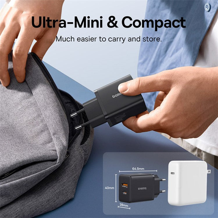 BASEUS CCXFK20UE Cube Fast Charger Type-C+USB 20W Wall Charger Adapter, EU Plug - Black