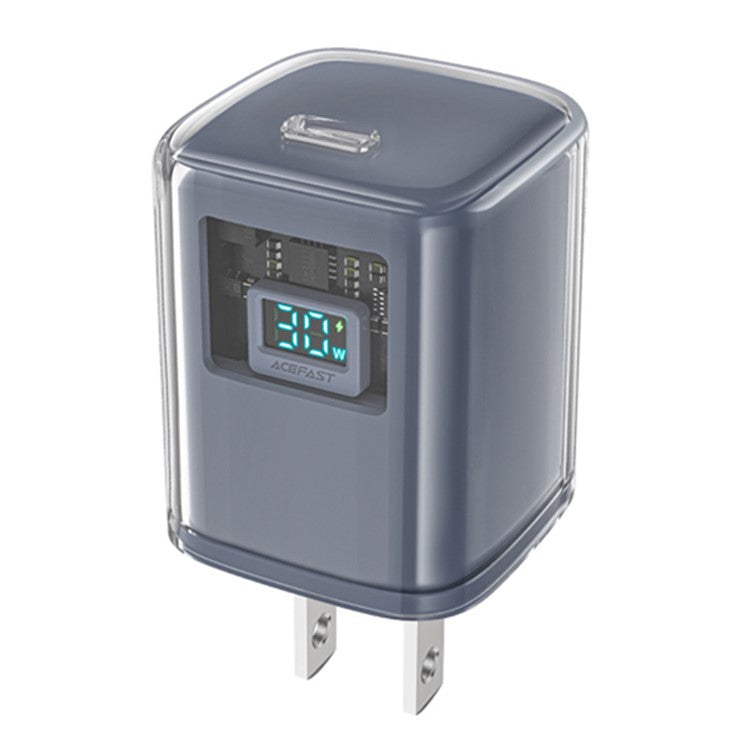 ACEFAST A5 Crystal Series PD 30W GaN Wall Charger Type-C Phone Fast Charge Adapter - Grey / US Plug