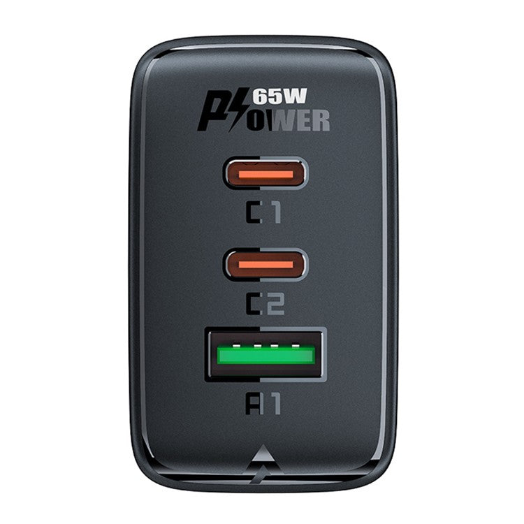 ACEFAST A41 PD 65W GaN Wall Charger 2 Type-C + 1 USB-A Phone Charging Adapter, EU Plug - Black