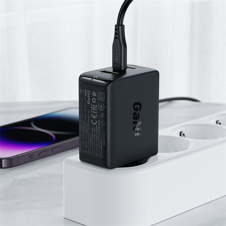 ACEFAST A41 PD 65W GaN Wall Charger 2 Type-C + 1 USB-A Phone Charging Adapter, EU Plug - Black