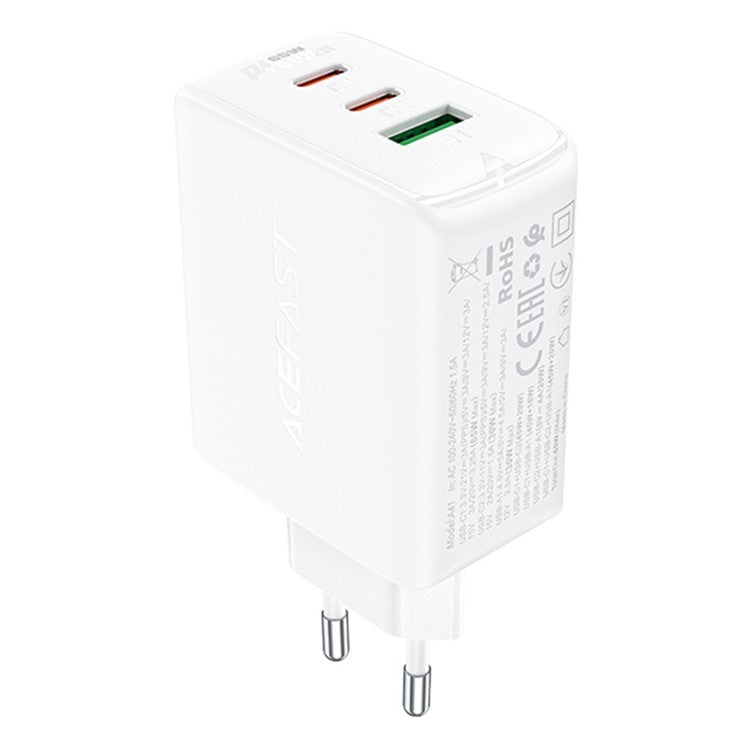 ACEFAST A41 PD 65W GaN Wall Charger 2 Type-C + 1 USB-A Phone Charging Adapter, EU Plug - White