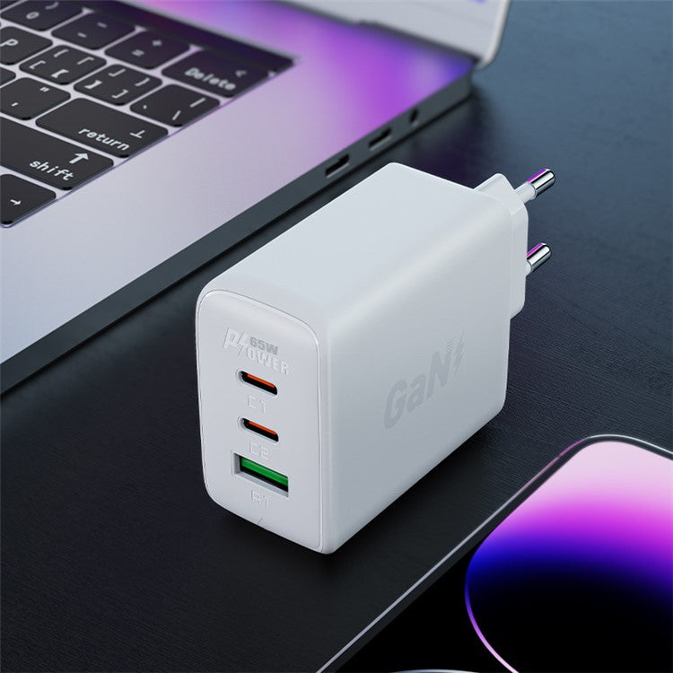 ACEFAST A41 PD 65W GaN Wall Charger 2 Type-C + 1 USB-A Phone Charging Adapter, EU Plug - White