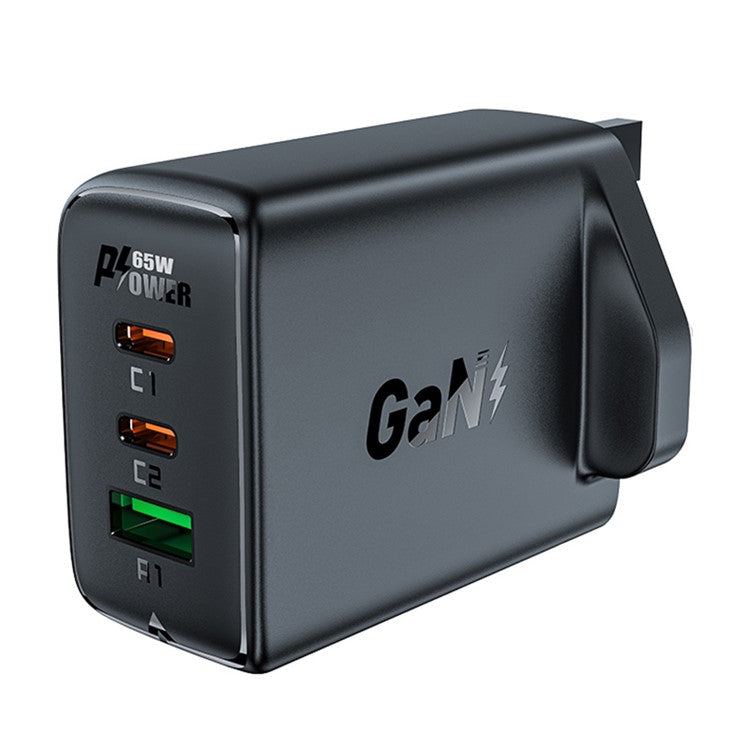 ACEFAST A44 PD 65W Wall Charger 2 Type-C + 1 USB-A GaN Phone Charging Adapter, UK Plug - Black