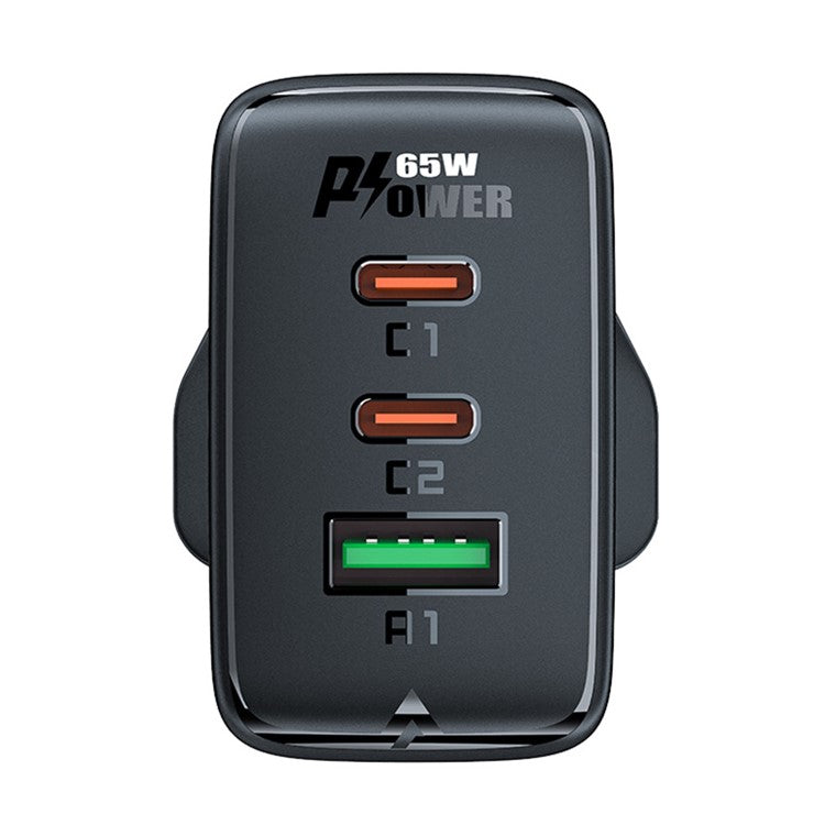ACEFAST A44 PD 65W Wall Charger 2 Type-C + 1 USB-A GaN Phone Charging Adapter, UK Plug - Black