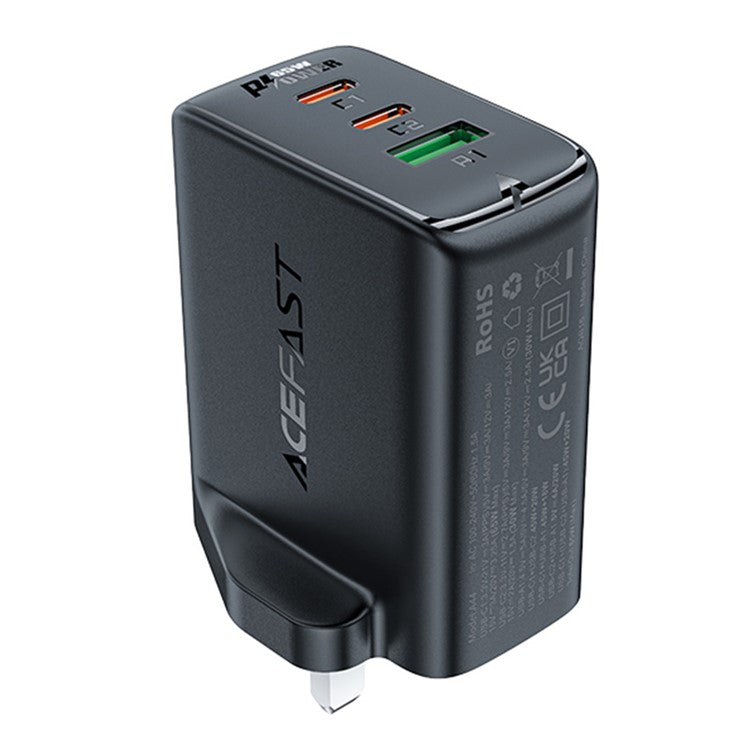ACEFAST A44 PD 65W Wall Charger 2 Type-C + 1 USB-A GaN Phone Charging Adapter, UK Plug - Black