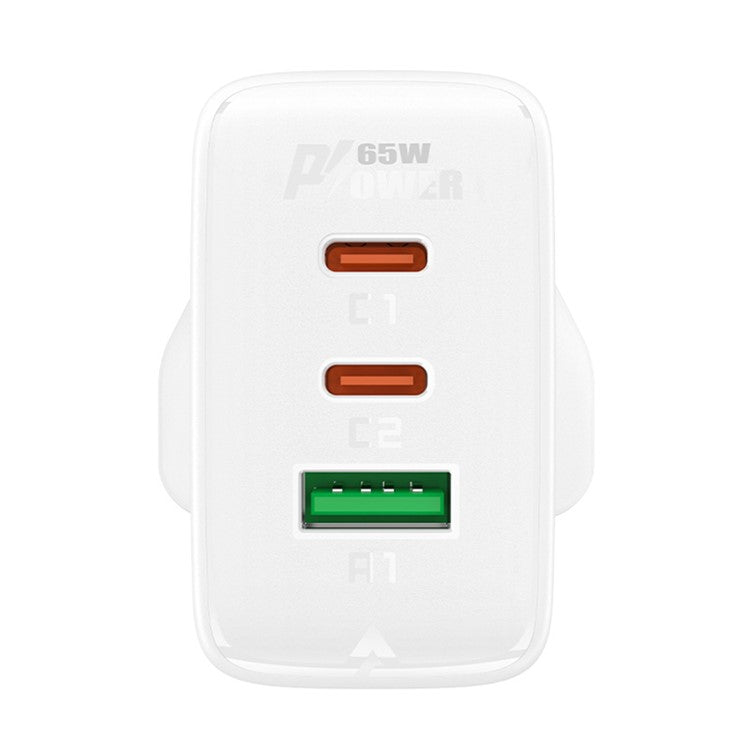ACEFAST A44 PD 65W Wall Charger 2 Type-C + 1 USB-A GaN Phone Charging Adapter, UK Plug - White