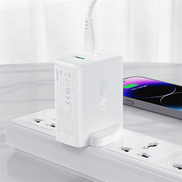 ACEFAST A44 PD 65W Wall Charger 2 Type-C + 1 USB-A GaN Phone Charging Adapter, UK Plug - White