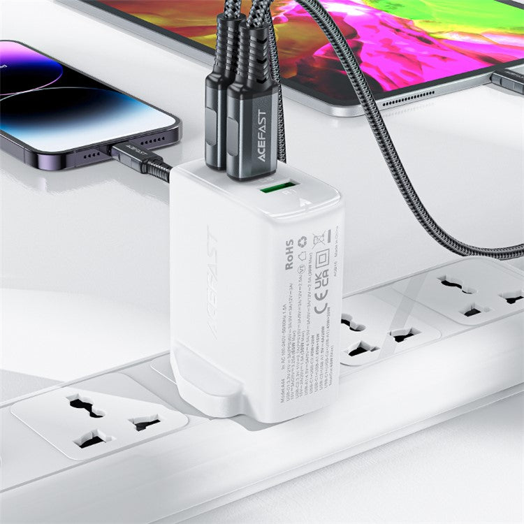 ACEFAST A44 PD 65W Wall Charger 2 Type-C + 1 USB-A GaN Phone Charging Adapter, UK Plug - White