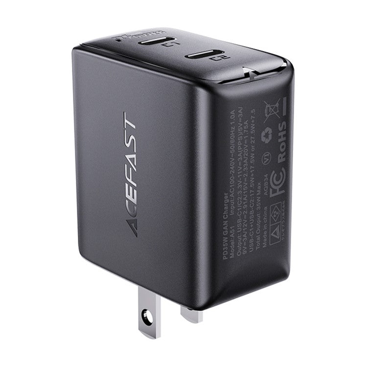 ACEFAST A51 PD 35W Wall Charger Dual Type-C GaN Phone Charging Adapter, US Plug