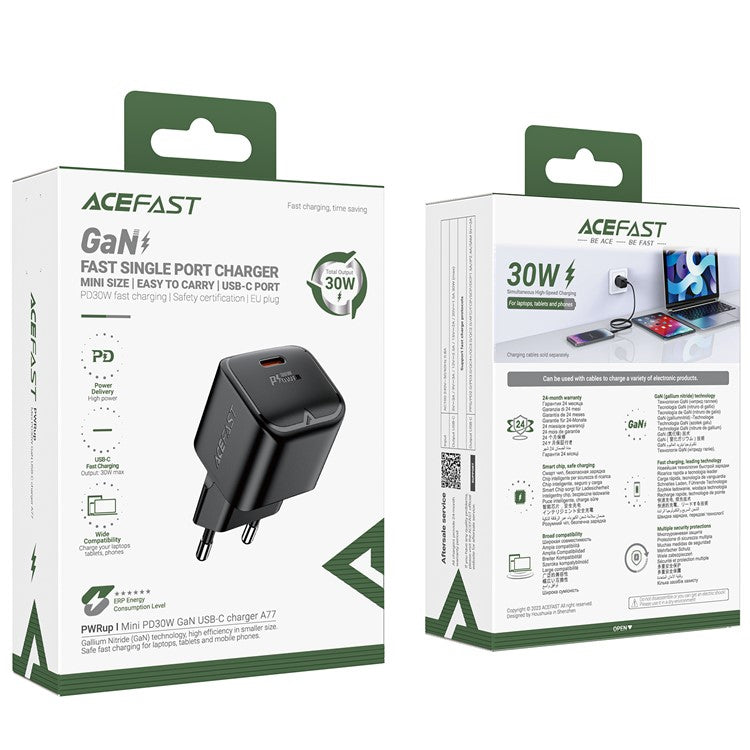 ACEFAST A77 Mini PD 30W GaN Wall Charger Type-C Port Phone Fast Charging Adapter, EU Plug