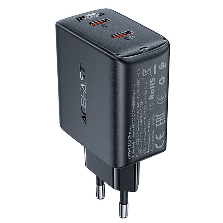 ACEFAST A49 PD 35W GaN Wall Charger Dual Type-C Phone Fast Charging Adapter, EU Plug