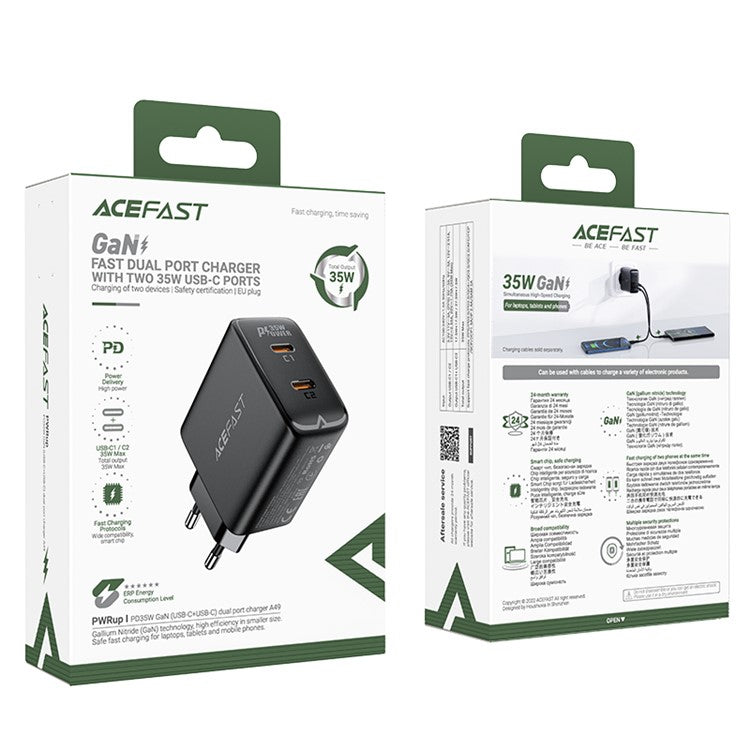 ACEFAST A49 PD 35W GaN Wall Charger Dual Type-C Phone Fast Charging Adapter, EU Plug