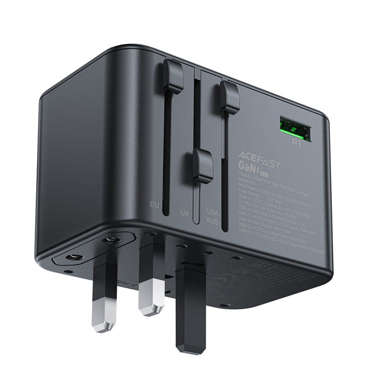 ACEFAST Z1 PD 75W Fast Charger 3 Type-C + 2 USB-A GaN Travel Power Socket with EU / UK / US / AU Plug