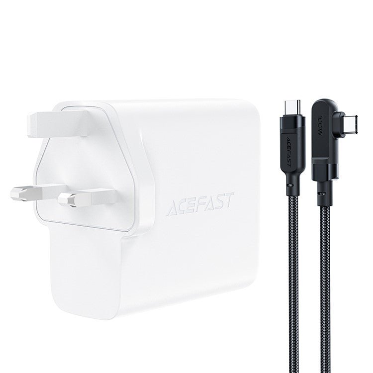 ACEFAST A40 PD 100W GaN Fast Charger 3 Type-C + 1 USB-A Charging Adapter with Charging Cable, UK Plug - White